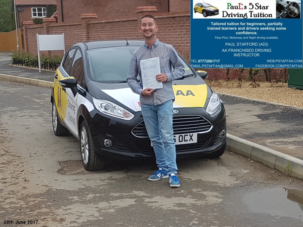 First Time Test Pass Pupil Daniel Campbell with Paul's 5 Star Driving Tuition